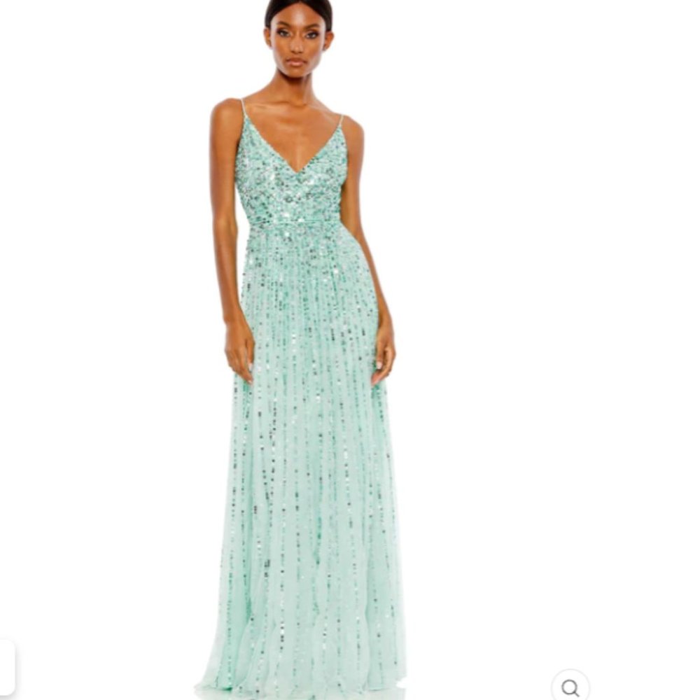 SEQUINED SLEEVELESS WRAP OVER A LINE GOWN Size 4 COLOR — Mint New With Tags